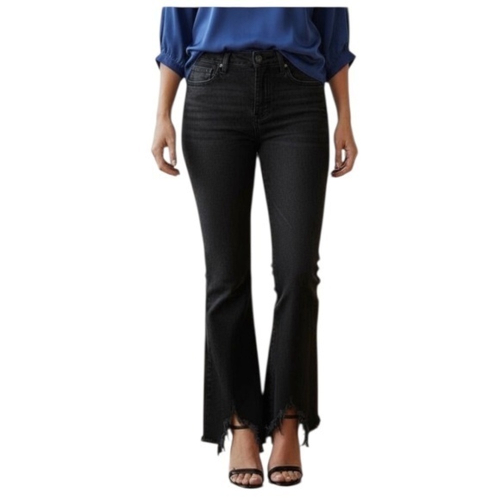 Dear John Black Rosie Flare Jeans with Frayed Hem